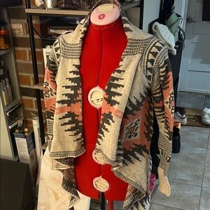 Aztec Patterned Open Front Cardigan